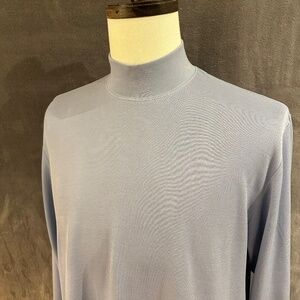 New Henry Jacobson, size Lg, sky blue, silk/cotton pique mock turtleneck shirt
